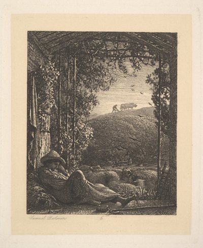 Den sovende hyrde, tidlig morgen, 1857. af Samuel Palmer