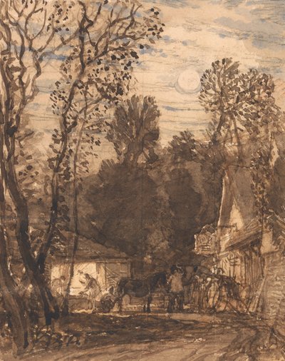The Wayside Smithy (vask med blyant og blæk på papir) af Samuel Palmer