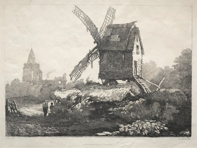 En række gamle bygninger og landlige hytter i det nordlige England: At Crowland, Windmill, 182 af Samuel Prout