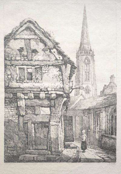 En række gamle bygninger og landlige hytter i det nordlige England: I York, Street ved siden af Cloister Wall af Samuel Prout