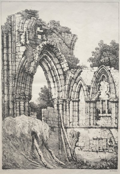 En række gamle bygninger og landlige hytter i det nordlige England: I York, Ruins af Samuel Prout