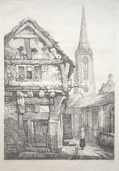 En række gamle bygninger og landlige hytter i det nordlige England: At York, Street..., 1821. af Samuel Prout