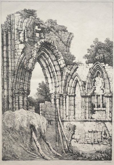 En serie af gamle bygninger og landlige hytter i det nordlige England: At York, Ruins, 1821. af Samuel Prout