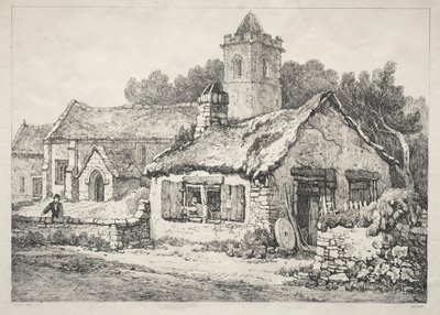 En række gamle bygninger og landlige hytter i det nordlige England: Ayton, 1821. af Samuel Prout