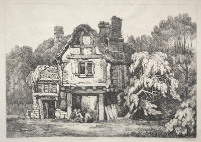 En række gamle bygninger og landlige hytter i det nordlige England: I nærheden af Ashbourne af Samuel Prout