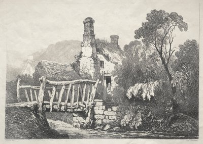 En række gamle bygninger og landlige hytter i det nordlige England: Nær Byland af Samuel Prout