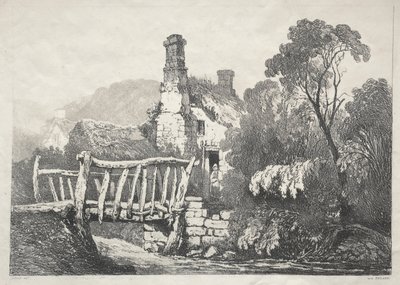 En serie af gamle bygninger og landlige hytter i det nordlige England: Near Byland, 1821. af Samuel Prout