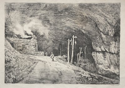 En række gamle bygninger og landlige hytter i det nordlige England: Peak Cavern af Samuel Prout