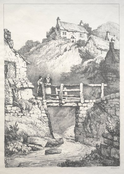 En række gamle bygninger og landlige hytter i det nordlige England: Runswick af Samuel Prout