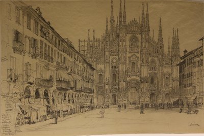 Domkirken, Milano, ukendt dato (akvarel på papir) af Samuel Prout