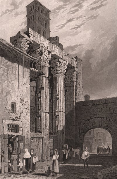 Søjler af Mars Ultors tempel, Rom, Lazio, Italien, stålstik af Samuel Prout (1783-1852) tegning, ca 15x115 cm af Samuel Prout