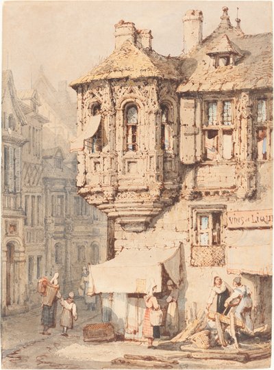 Fransk gadescene med et middelaldertårn af Samuel Prout