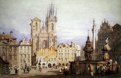 Prag (akvarel med kropsfarve på papir) af Samuel Prout