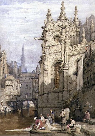 Scene med vaskekoner (akvarel og gouache på papir) af Samuel Prout