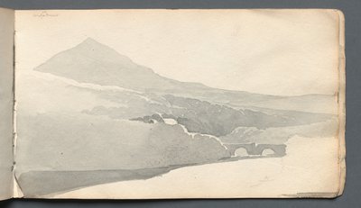 Skitsebog: Bjerget landskab med bro, 1814. af Samuel Prout