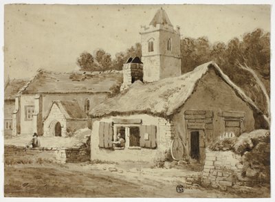 Landsbyens kirke og gade af Samuel Prout