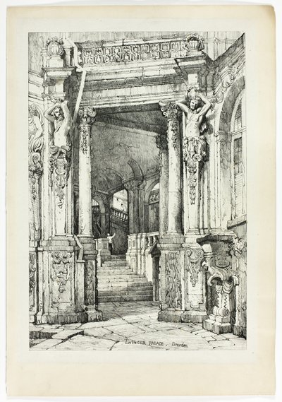 Zwinger Palace, Dresden, fra faksimiler af skitser lavet i Flandern og Tyskland af Samuel Prout