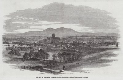 Byen Worcester, fra Oxford, Worcester og Wolverhampton Railway af Samuel Read