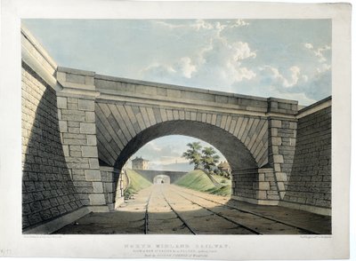 North Midland Railway. Udsigt over New Street Bridge osv. i Belper, ser mod syd, ca. 1840 (håndfarvet litografi på papir) af Samuel Russell