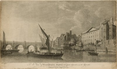 En udsigt over Westminster Bridge med dele tilstødende som i år 1760 af Samuel Scott
