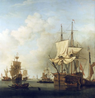 Dansk trætransportskib i Themsens udmunding til Gravesend (England). Olie på lærred af Samuel Scott