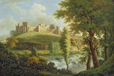 Ludlow Castle med Dinham Weir, fra det sydvestlige, ca. 1765-69 (olie på lærred) af Samuel Scott