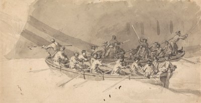 To både med mandskab, studie for The Royal William at Sea af Samuel Scott