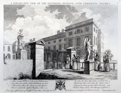 Et perspektivbillede af Foundling Hospital, indgraveret af Edward Rooker, 1749 af Samuel Wale