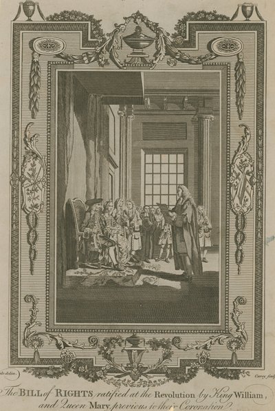 Bill of Rights ratificeret ved revolutionen af kong William og dronning Mary af Samuel Wale