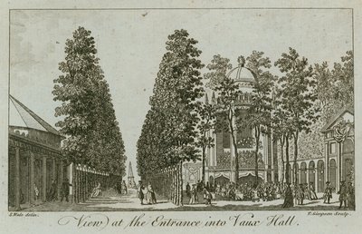Udsigt over indgangen til Vauxhall Gardens, London af Samuel Wale