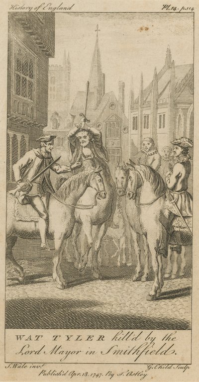 Wat Tyler dræbt af borgmesteren i Smithfield (kobberstik) af Samuel Wale
