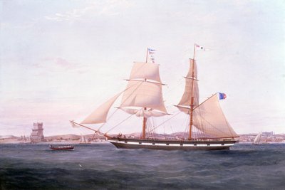 Maria Helena ud for Lissabon med tårnet i Belem ud over sin stævn af Samuel Walters