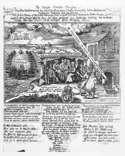 Til Gud, til minde om hans dobbelte udfrielse fra den uovervindelige flåde (1588) og det uforlignelige pulverforræderi (1605), (gravering) repr. af en Transmariner, 1689 (bundw foto) af Samuel Ward