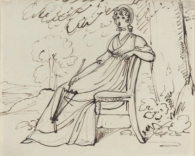 En dame, der sidder med en parasol af Samuel Woodforde