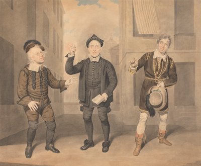 En scene fra et teaterstykke - tre skuespillere af Samuel de Wilde