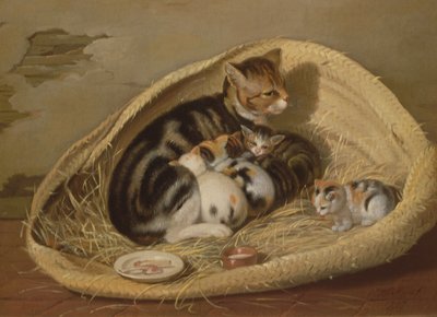 Kat med sine killinger i en kurv, 1797 af Samuel de Wilde