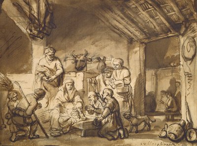 Tilbedelse af hyrderne, ca. 1646 (pen og pensel og blyant på papir) af Samuel van Hoogstraten