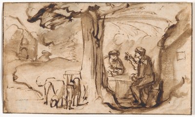 Jakob og Esau (rekto); Leder af en ung kvinde i søvn (verso) af Samuel van Hoogstraten