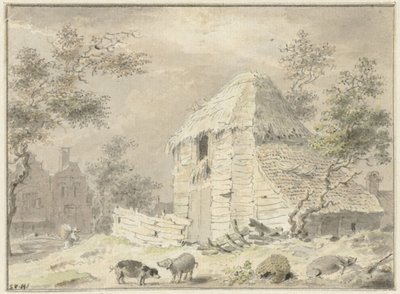 Gårdlade med nogle grise af Samuel van Huls (possibly)