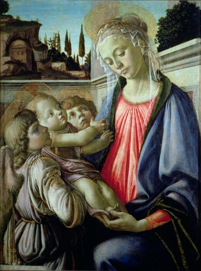 Madonna og barn med engle (tempera på panel) af Sandro Botticelli
