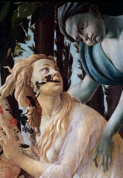 Foråret. Detalje: Zephyr griber Chloris iført et gennemsigtigt slør (maleri af Sandro Botticelli