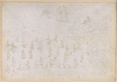 La Divina Commedia, Inferno XXVI. Vergil og Dante i helvedets ottende kreds (Malebolge), 8. bolgia: Straffen for de falske rådgivere; samtale med Odysseus af Sandro Botticelli