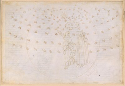 La Divina Commedia, Paradiso XXIII. Den ottende sfære (faststjernehimlen): Synet af Kristi triumf; Dante ser Beatrice i hendes sande skikkelse; Jomfru Marias dans og de tolv apostle af Sandro Botticelli