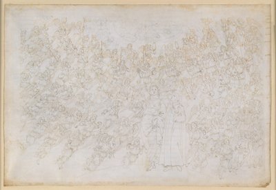 La Divina Commedia, Paradiso XXVIII. Den niende sfære (Krystalhimlen eller Primum Mobile): Dante ser Gud som et skarpt lysende punkt, omgivet af englekor; Beatrice forklarer sfærens hierarki og virkende kræfter af Sandro Botticelli