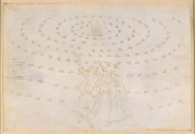 La Divina Commedia, Paradiso XXVI. Den ottende sfære (faststjernehimlen): Johannes spørger Dante om den tredje teologiske dyd, kærligheden; Dante får sit syn tilbage i forstærket grad; Adams lys vises af Sandro Botticelli