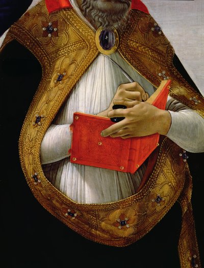 St. Augustine, fra Jomfruens kroning, c.1488-90 tempera på paneldetalje af 44363 af Sandro Botticelli
