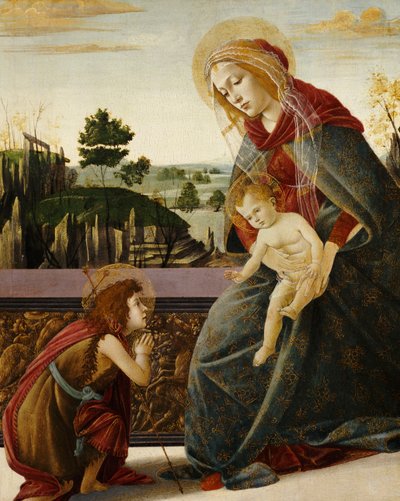 Madonnaen og Barnet med den unge Sankt Johannes Døberen i et Landskab af Sandro Botticelli