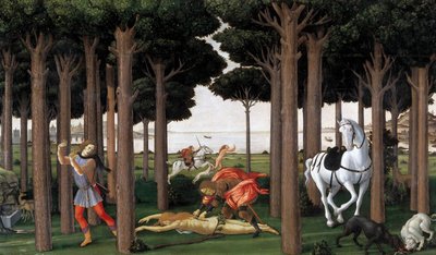 Historien om Nastagio degli Onesti Anden episode, ca 1483 af Sandro Botticelli
