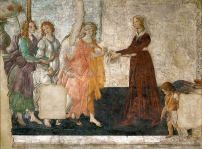 Venus og de tre nåder giver gaver til en ung pige, 1484-1486 af Sandro Botticelli