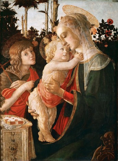 Madonna og barn med den unge Johannes Døberen af Sandro Botticelli and workshop